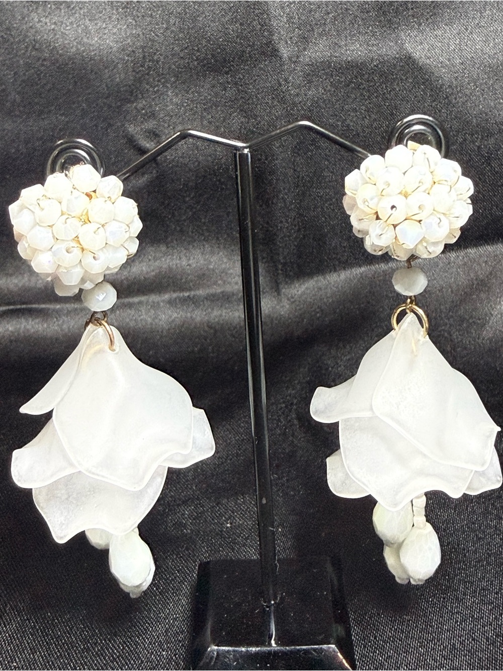 Statement White Floral Petal Drop Earrings - Oscar de la Renta Style